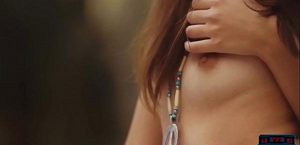  Slender brunette model Katrine Pirs bikini striptease